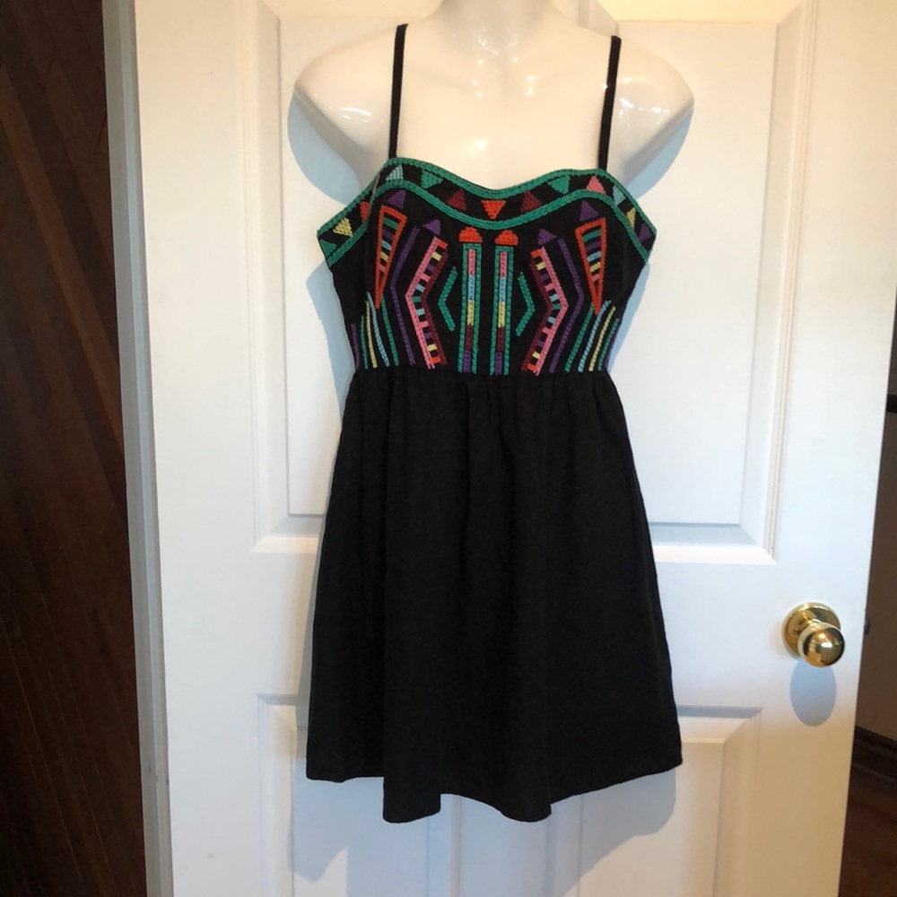 Staring at Stars Black Mini Dress with Geometric Accents